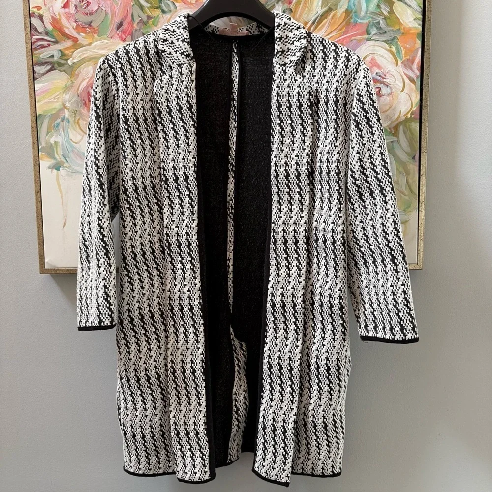 Philosophy Republic Clothing Black White Knit Open Front Jacket Coat XL